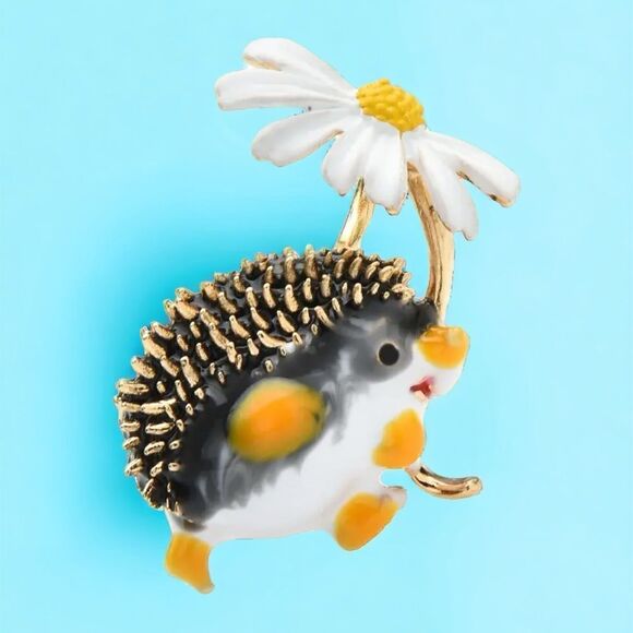 HEDGEHOG AND FLOWER BROOCH - Picture 1 of 2